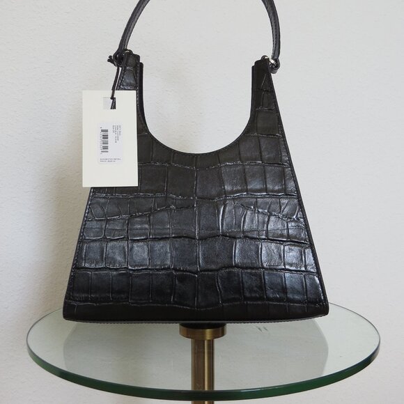 New With Tags STAUD Rey Bag — Black Croc Embossed Leather - Picture 1 of 3